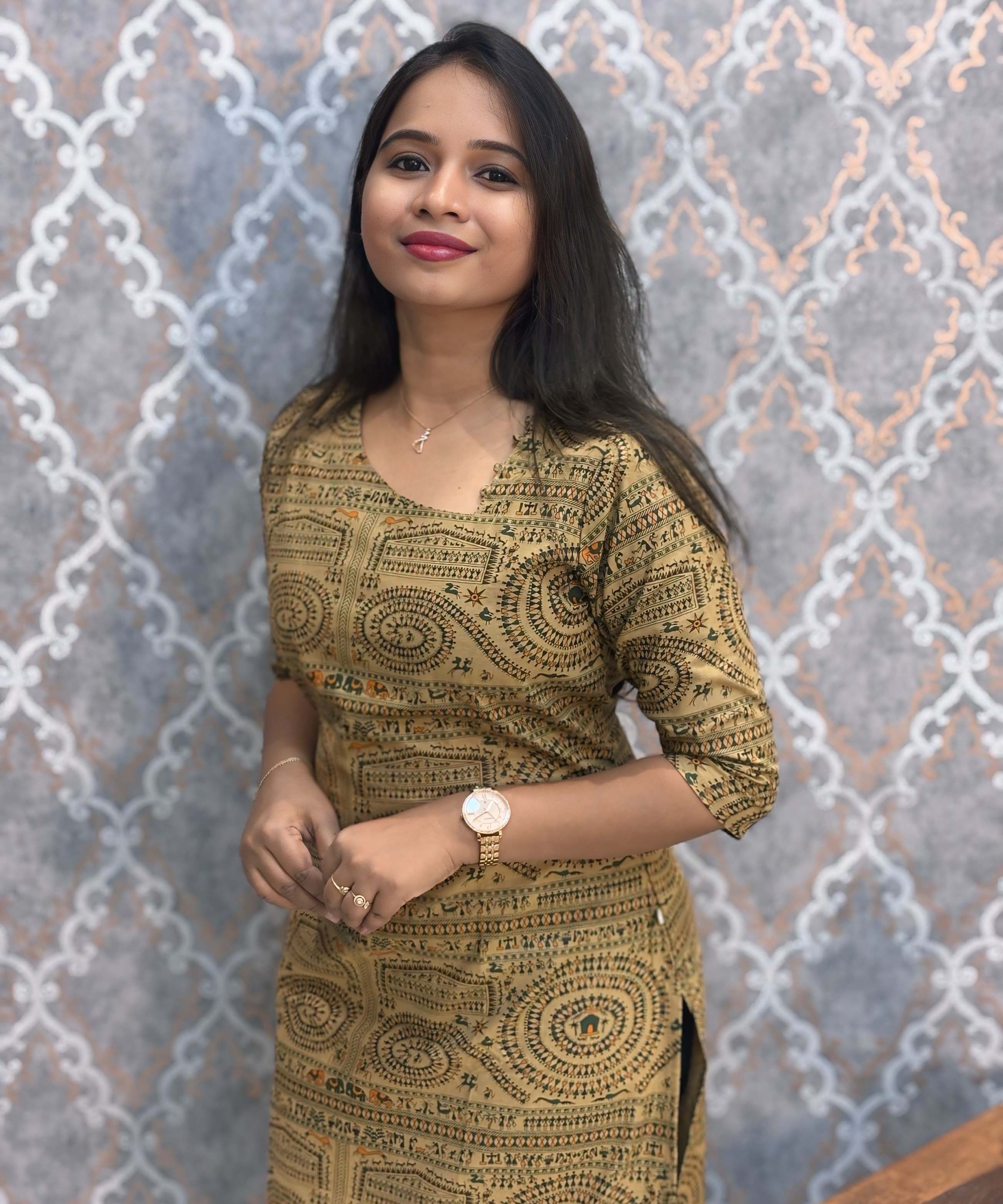 Side Cut with Potli Neck Design Warli Printed Flex Cotton Kurti with Pocket / LSS200