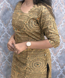 Side Cut with Potli Neck Design Warli Printed Flex Cotton Kurti with Pocket / LSS200