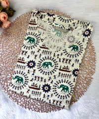 Warli Printed Green Color Elephant Design Flex Cotton Kurti with Pocket / LSS191