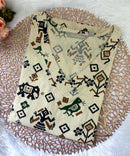 V Neck Design Tribal Ikat Printed Flex Cotton Kurti with Pocket / LSS193