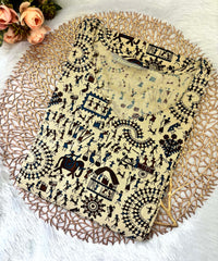 V Neck With Potli Design Warli Printed Flex Cotton Kurti with Pocket / LSS192
