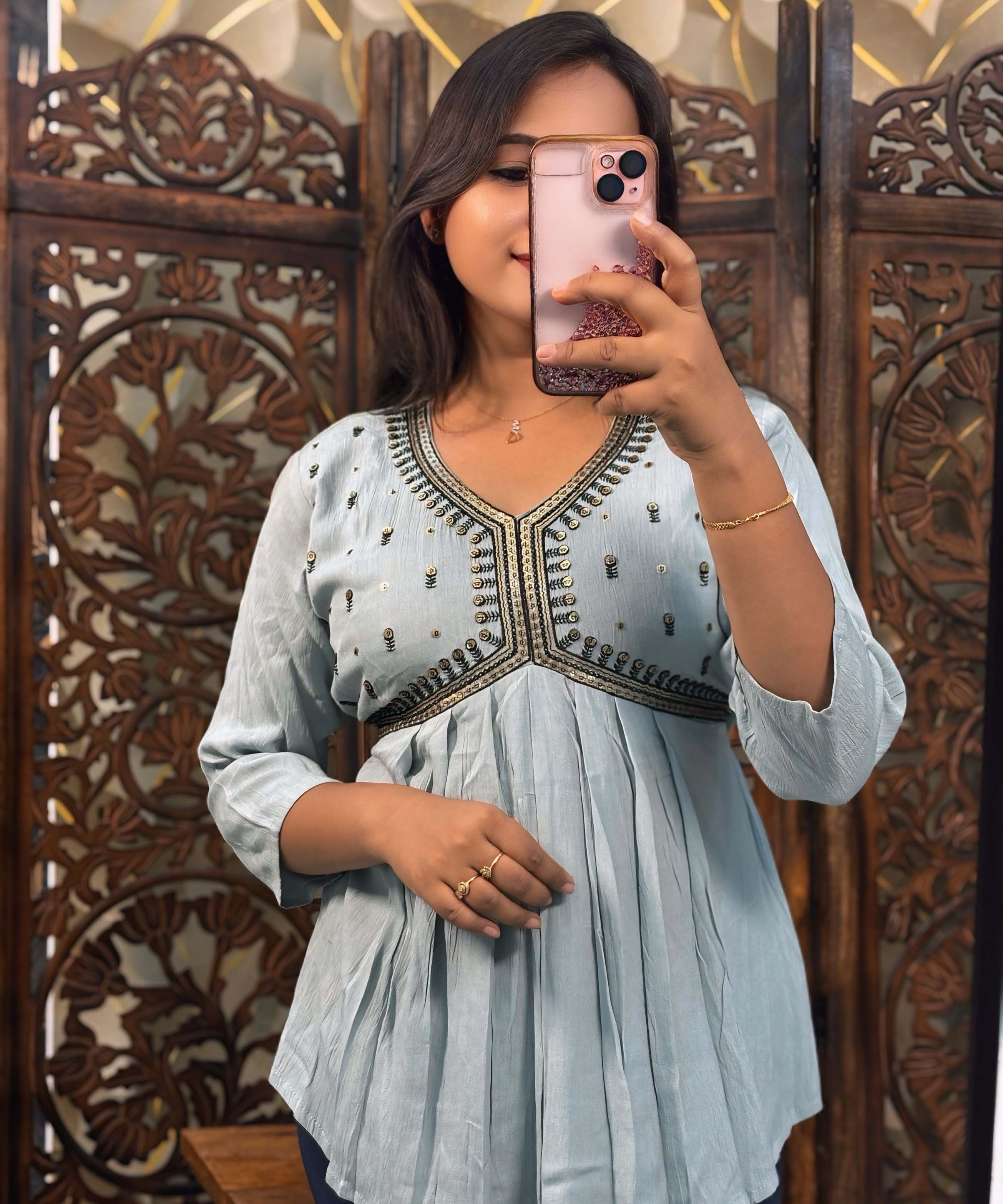 Sea Blue Color Western Short Top / WS002