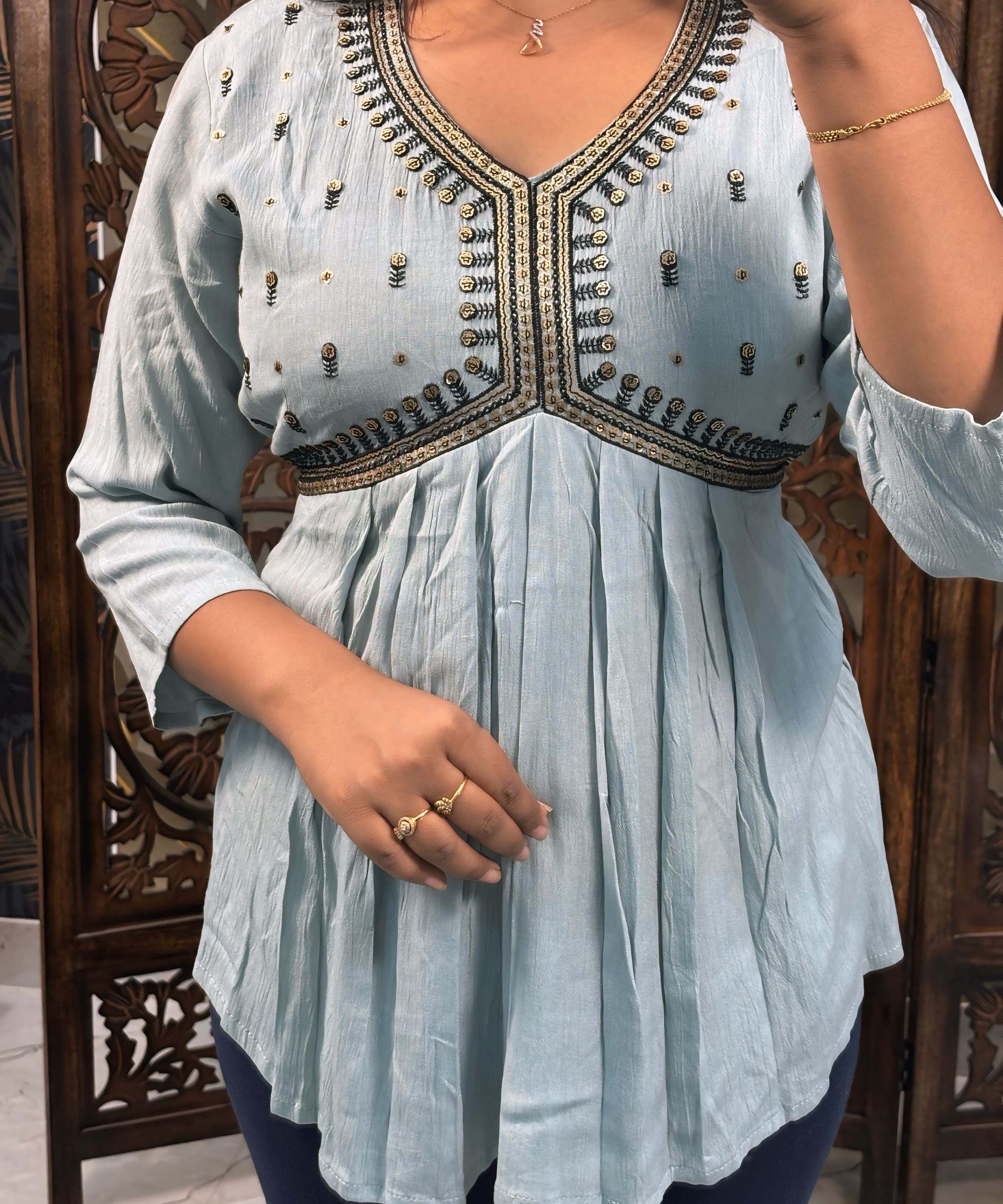 Sea Blue Color Western Short Top / WS002