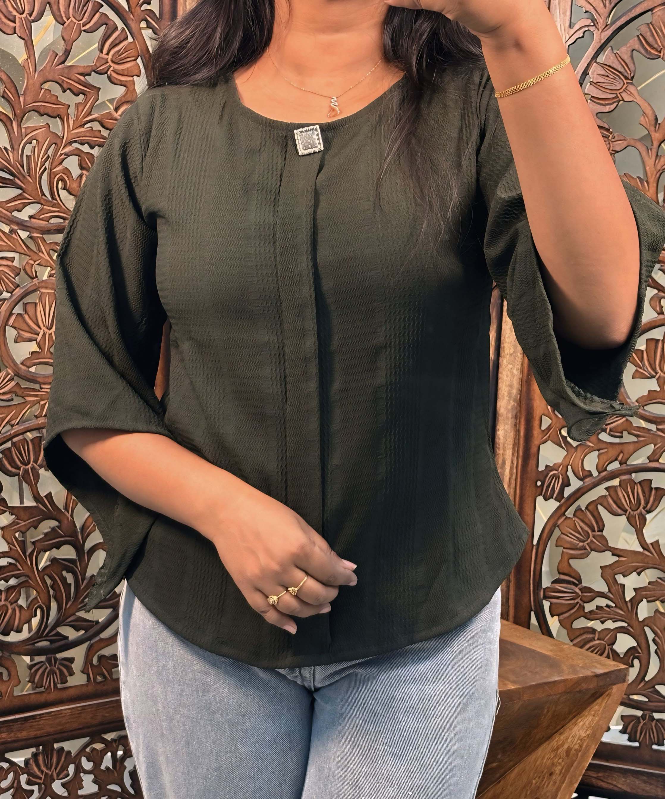 Bottle Green Color Western Short Top / WS003