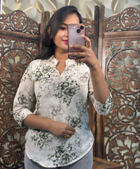 Half White and Green Color Western Short Top / WS005