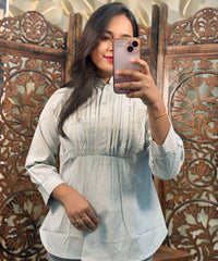 Half White and Gray Color Western Short Top / WS006