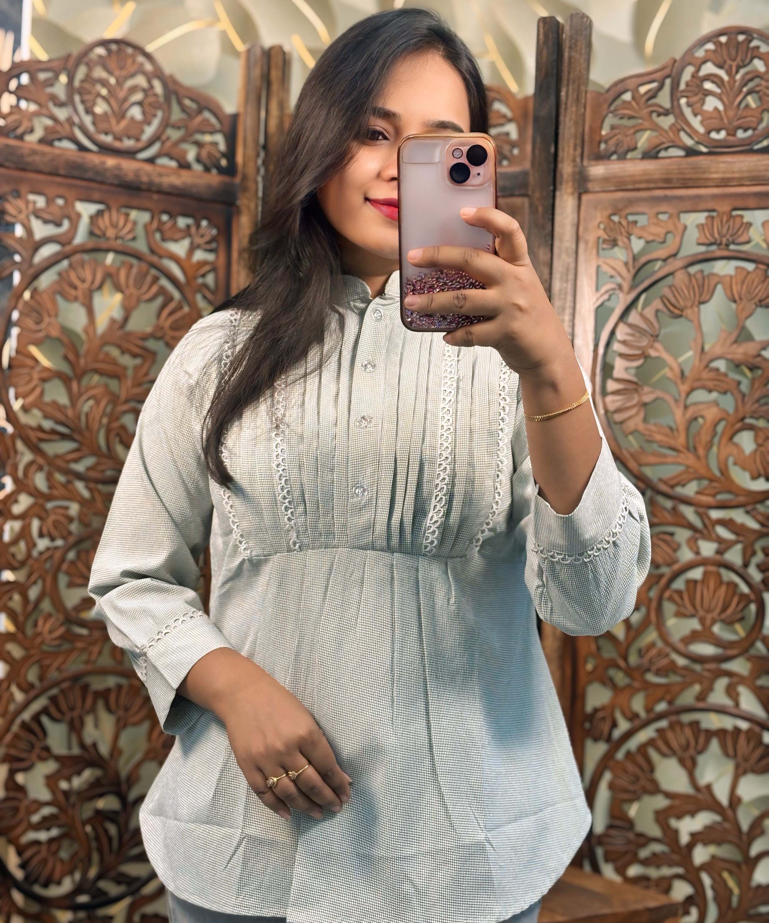 Half White and Gray Color Western Short Top / WS006