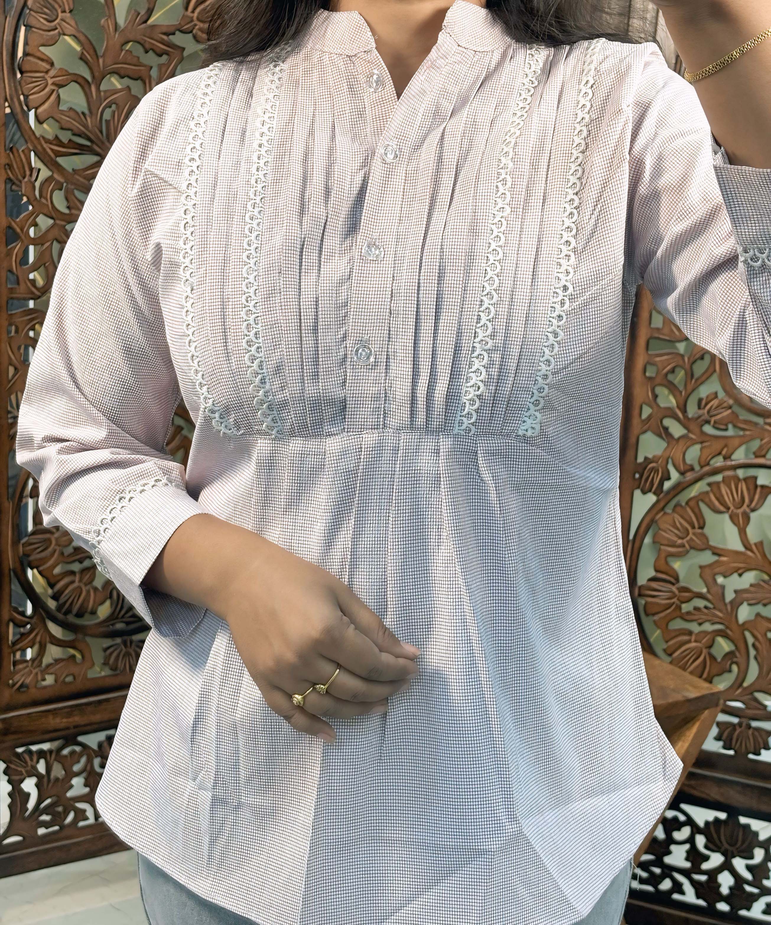 Half White and Pink Color Western Short Top / WS006