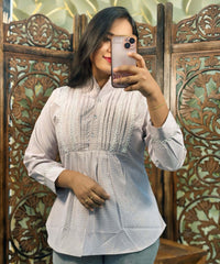 Half White and Pink Color Western Short Top / WS006