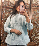 Half White and Sea Blue Color Western Short Top / WS006