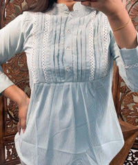 Half White and Sea Blue Color Western Short Top / WS006