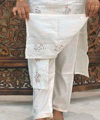 White Color Floral Embroidered Cotton Blend 3 Piece Salwar Set / ESS360