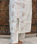 White Color Floral Embroidered Cotton Blend 3 Piece Salwar Set / ESS360