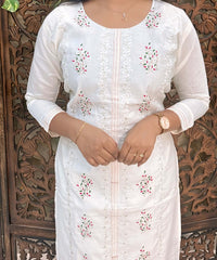 White Color Floral Embroidered Cotton Blend 3 Piece Salwar Set / ESS360