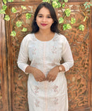 White Color Floral Embroidered Cotton Blend 3 Piece Salwar Set / ESS360
