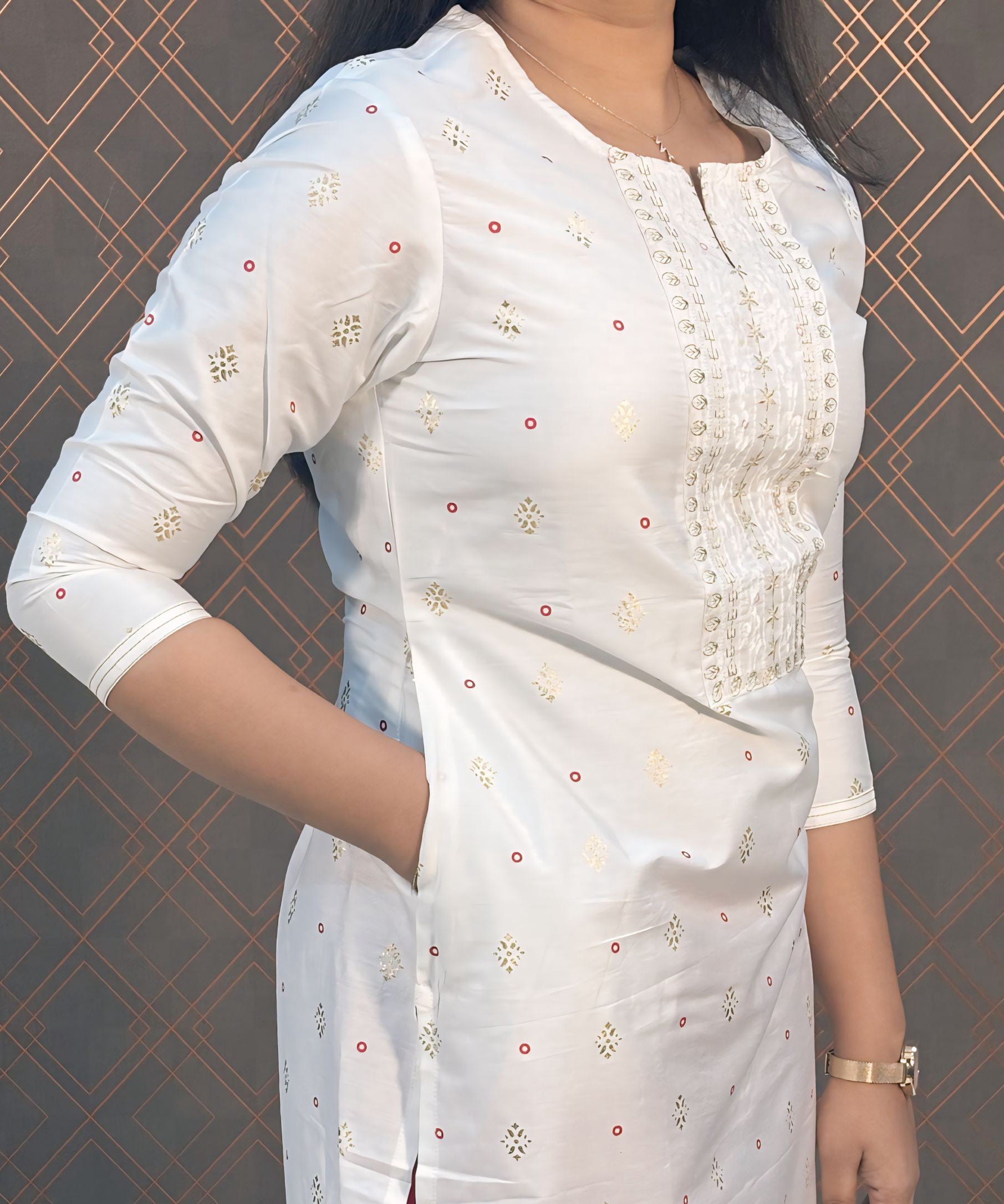 White Silk Cotton Straight Cut with Pocket Kurti / LSS139