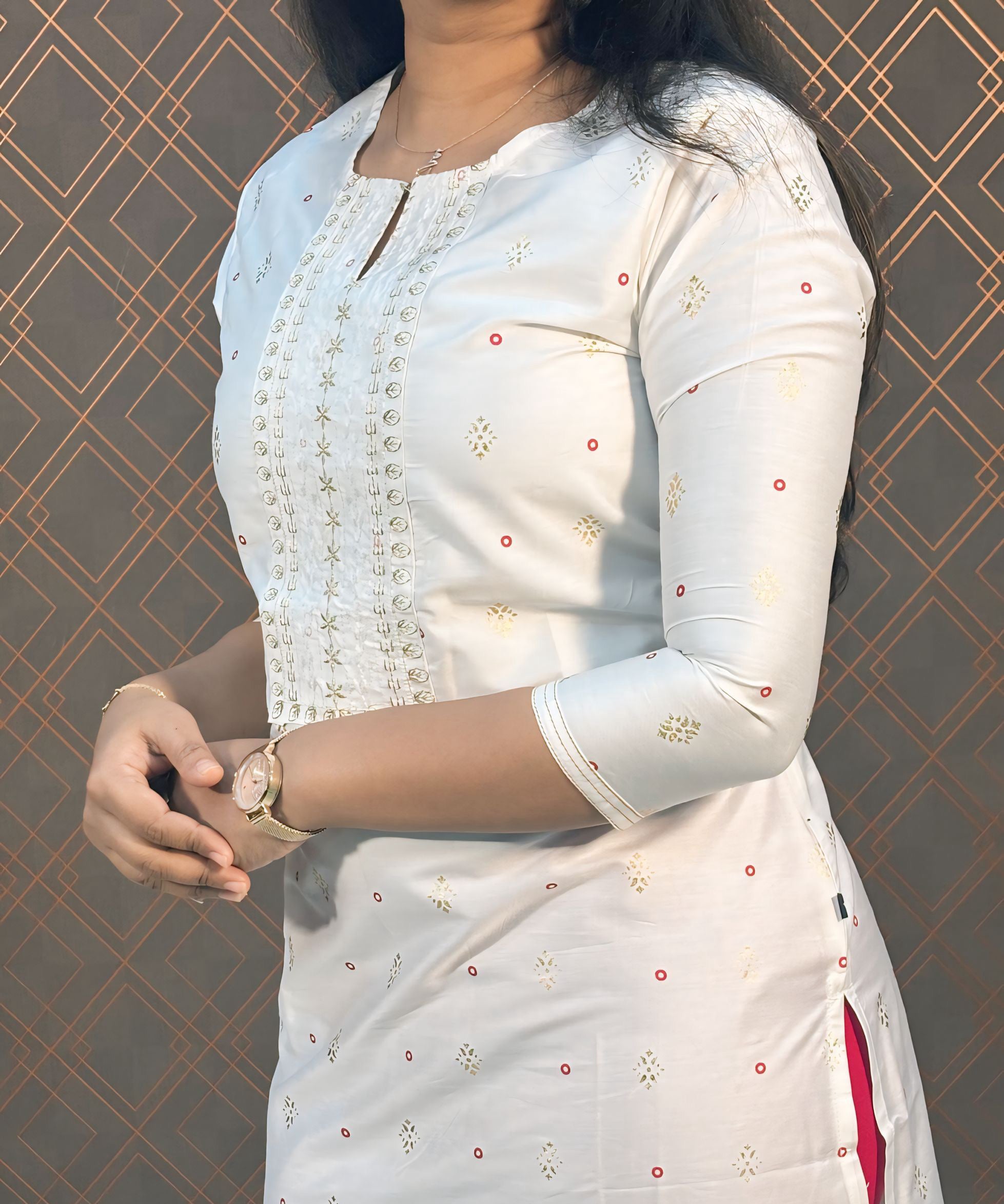 White Silk Cotton Straight Cut with Pocket Kurti / LSS139