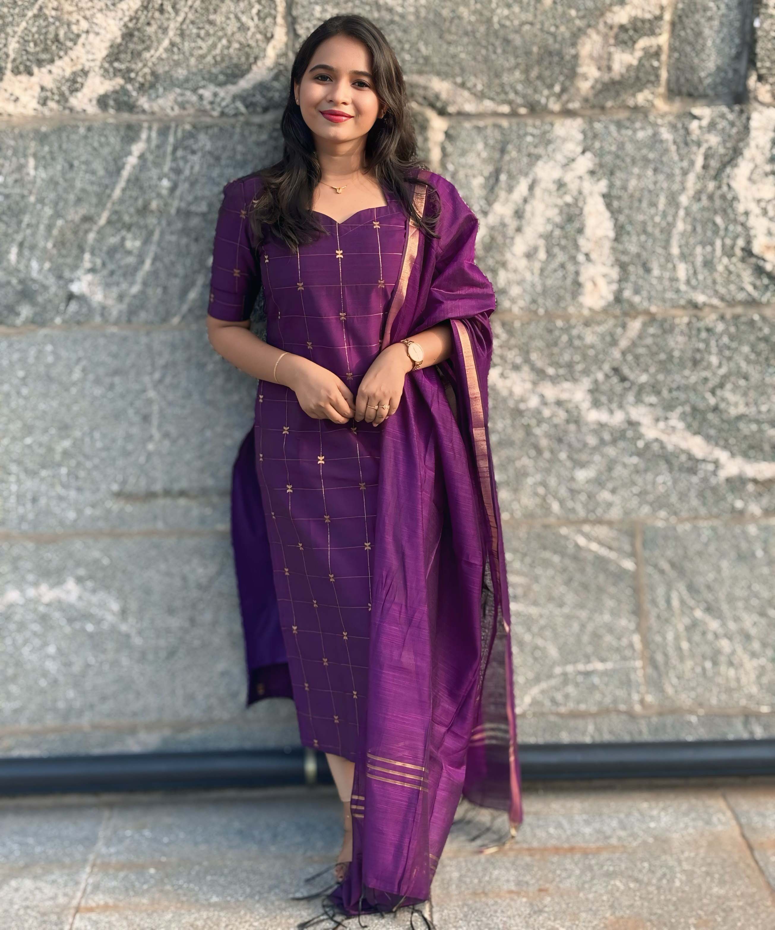 Wine Color Premium Handloom Raw Silk Kurti and Dupatta (Pre-Order) / PC001