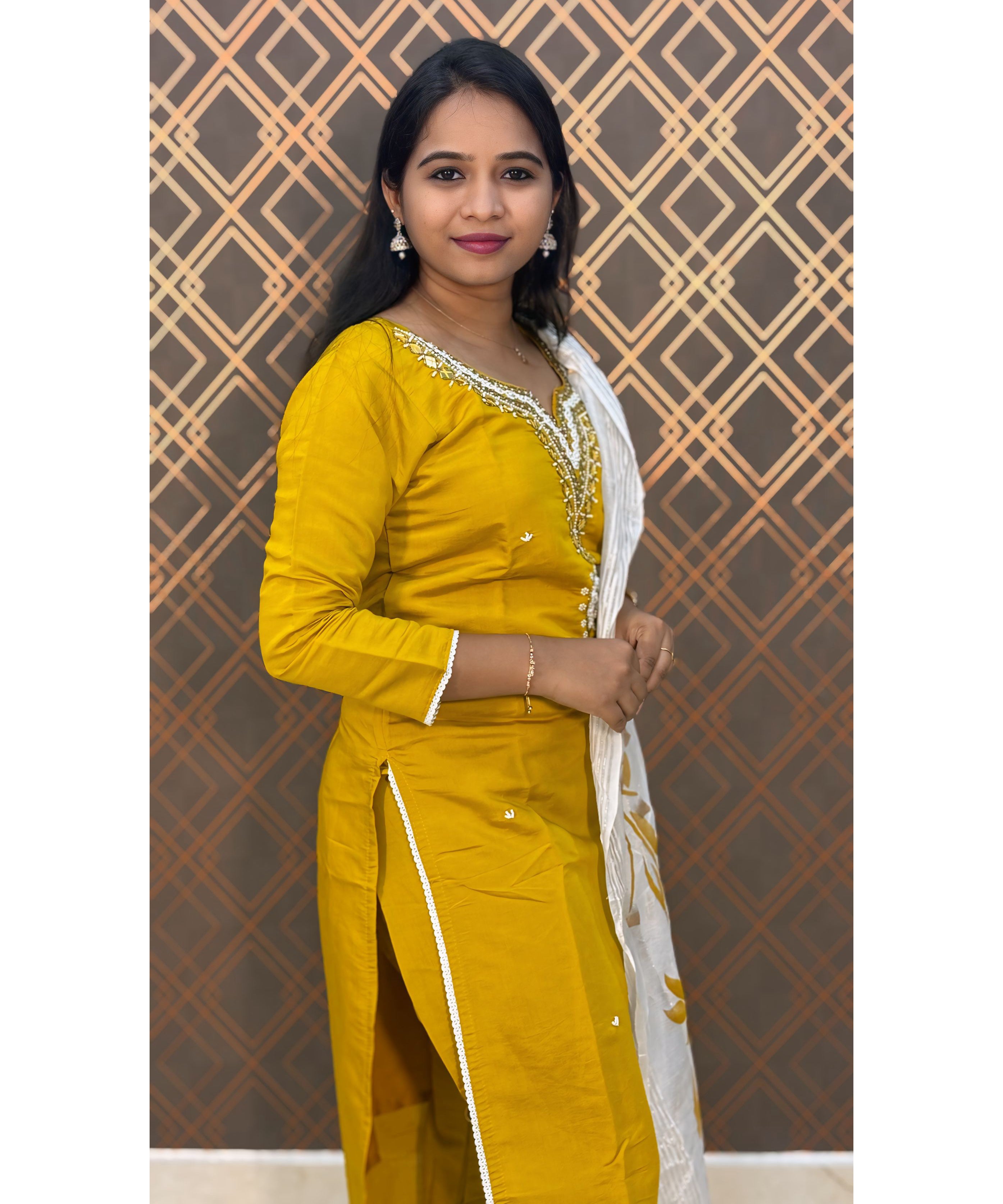 Yellow and Half White Salwar Set / ESS115