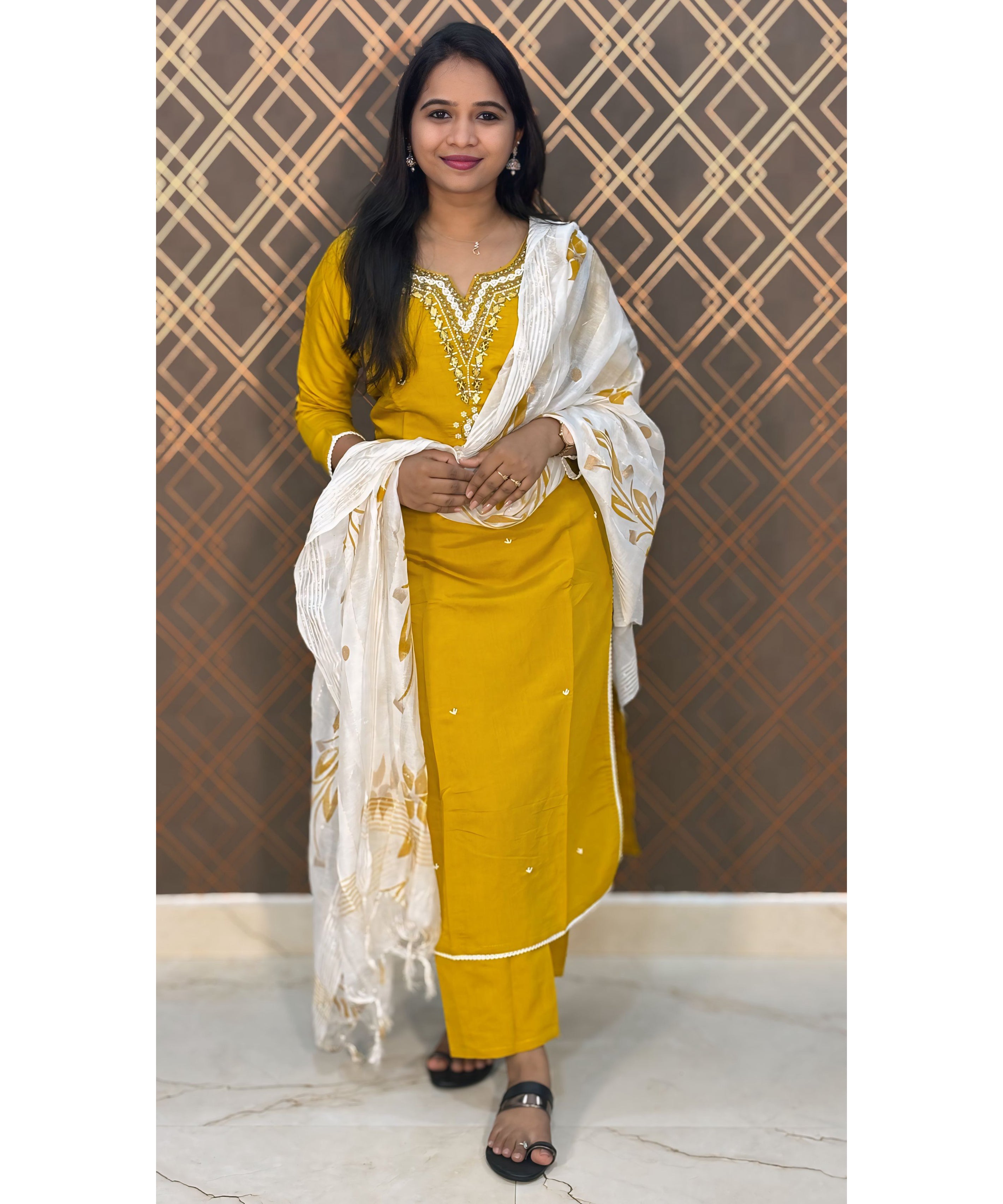 Yellow and Half White Salwar Set / ESS115