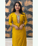 Yellow and Rama Green Premium Silk Cotton Handwork with Banarasi Dupatta 3 Piece Salwar Set / ESS283