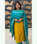 Yellow and Rama Green Premium Silk Cotton Handwork with Banarasi Dupatta 3 Piece Salwar Set / ESS283