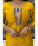 Yellow and Rama Green Premium Silk Cotton Handwork with Banarasi Dupatta 3 Piece Salwar Set / ESS283