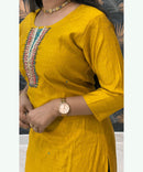 Yellow and Rama Green Premium Silk Cotton Handwork with Banarasi Dupatta 3 Piece Salwar Set / ESS283