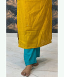 Yellow and Rama Green Premium Silk Cotton Handwork with Banarasi Dupatta 3 Piece Salwar Set / ESS283