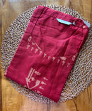 Brick Red Color shaped V neck Flex Cotton Kurti with Pocket / LSS196