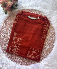 Rust Orange Color shaped V neck Flex Cotton Kurti with Pocket / LSS196
