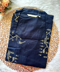 Navy Blue Color shaped V neck Flex Cotton Kurti with Pocket / LSS196