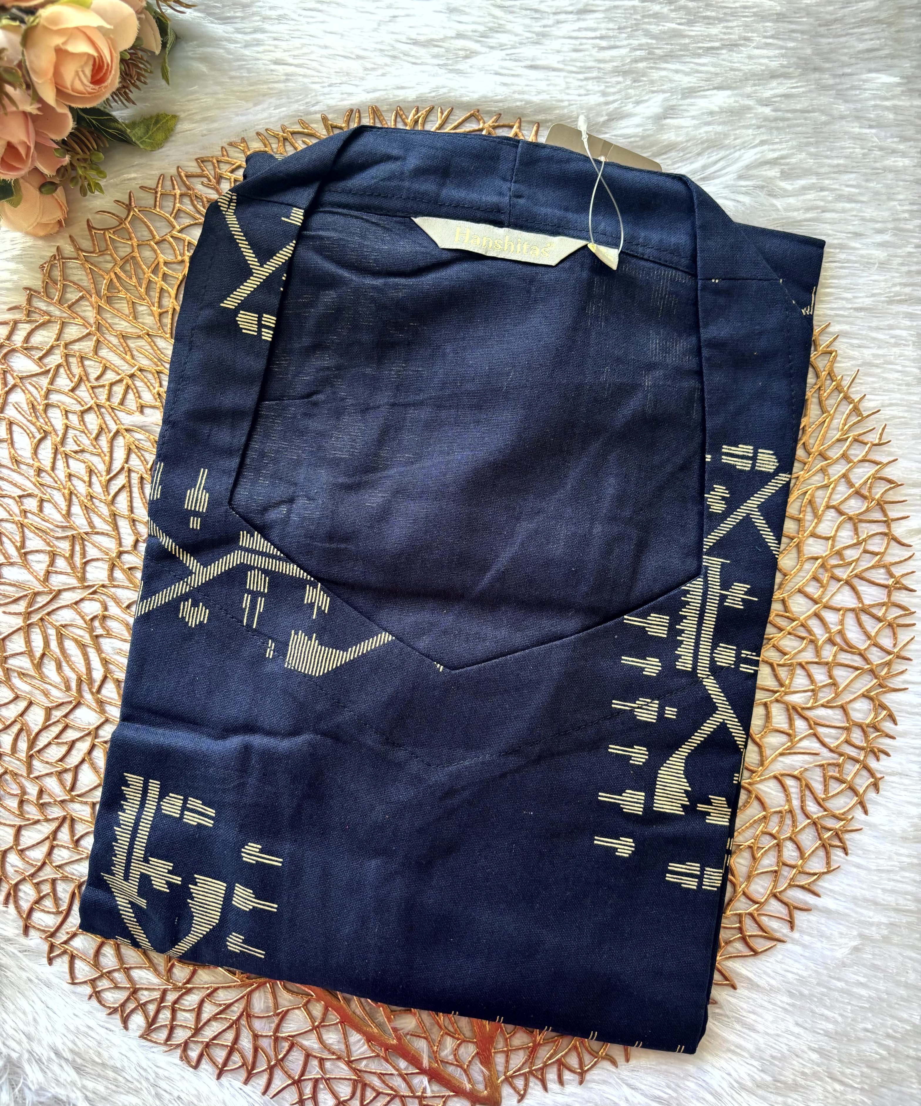 Navy Blue Color shaped V neck Flex Cotton Kurti with Pocket / LSS196