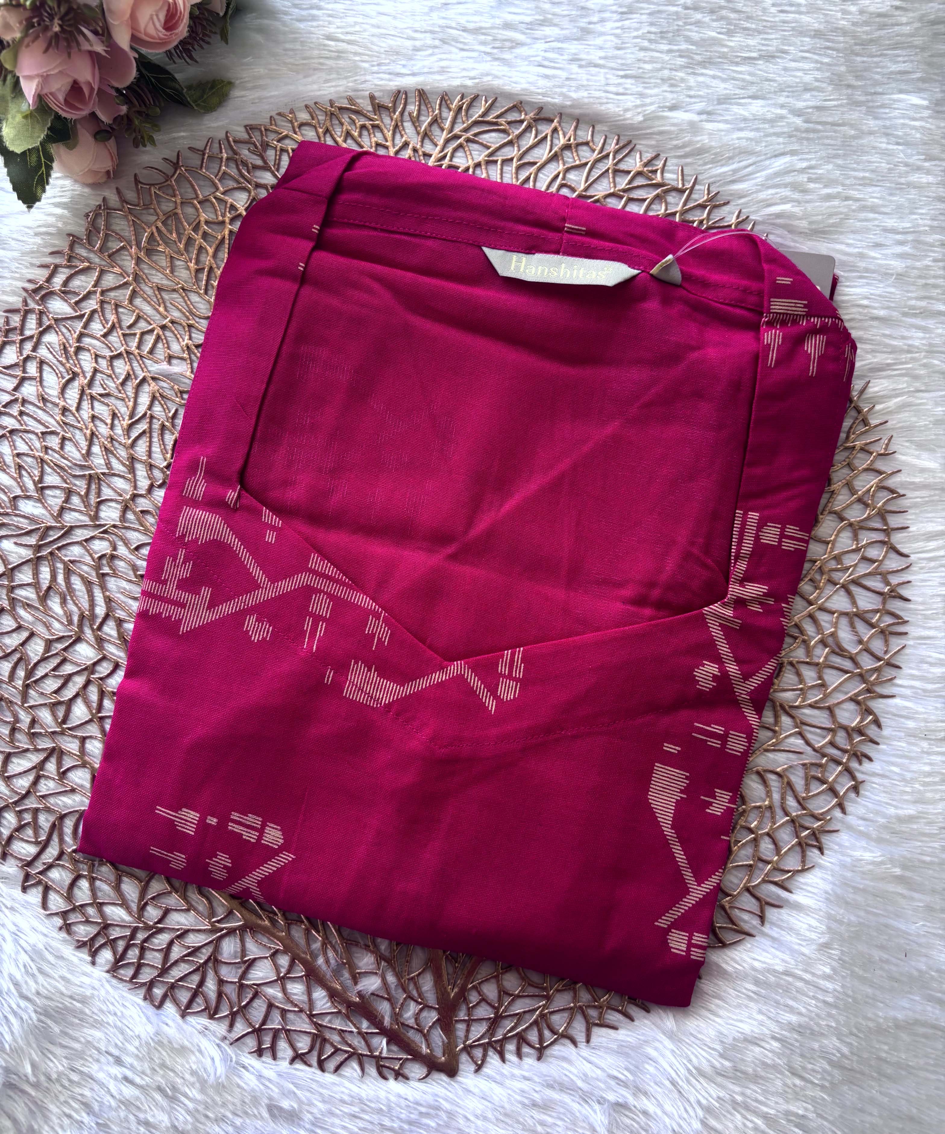 Pink Color shaped V neck Flex Cotton Kurti with Pocket / LSS196