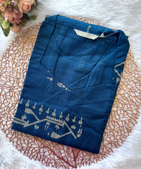 Blue Color shaped V neck Flex Cotton Kurti with Pocket / LSS196